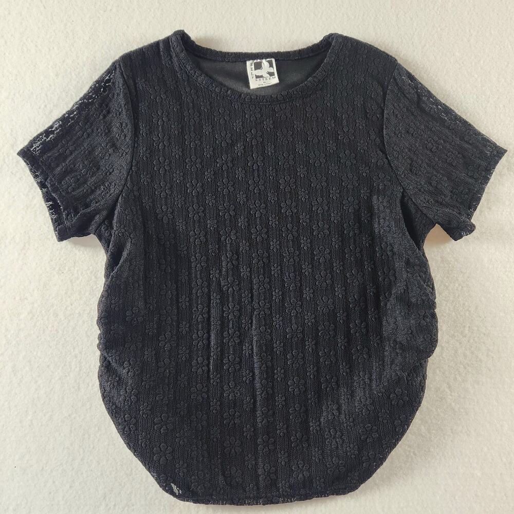 Self Esteem Girls Short Sleeve Lace Patterned Tee Lined Size XL Side Ties